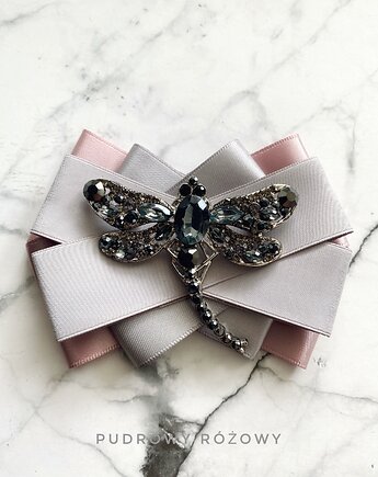 Brosza z ogromną Ważką z kryształkami NEW, Pudrowy Różowy