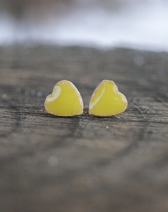 Małe żółte serduszka "Słoneczna Łąka" kolczyki ceramiczne, Gliniana Koniczynka