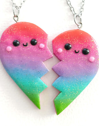 Tęczowy Naszyjnik 2 Połówki Serca, OMIFIMO