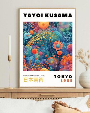 PLAKAT dekoracyjny , Yayoi Kusama, wystawowy, kwiaty, black dot studio