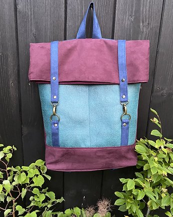 Plecak włóczykija - oberżyna, turkus, kobalt, PRACOWNIA 166