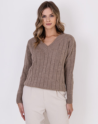 Sweter w warkoczowy wzór - SWE316 mocca MKM, MKMswetry