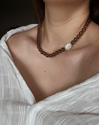 Naszyjnik Kwarc Dymny z perłą, Chmolowska Jewellery