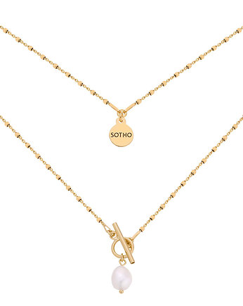 Złoty kosteczkowy naszyjnik z ozdobnym zapięciem i perłą, SOTHO
