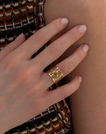 Złoty regulowany pierścionek ze stali chirurgicznej pozłacany 18k, Paraiso