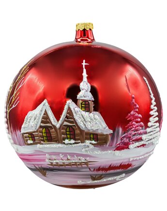 Bombka okrągła duża: Zimowy Kościółek czerwony, Syn Bombkarza