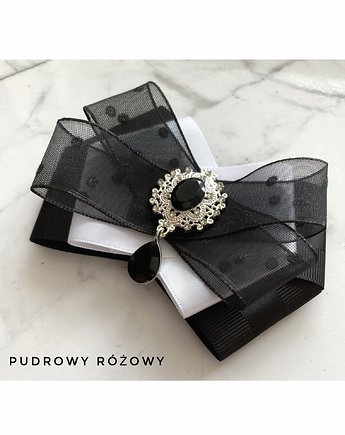 Biała Brosza z czarnym tiulem New, Pudrowy Różowy
