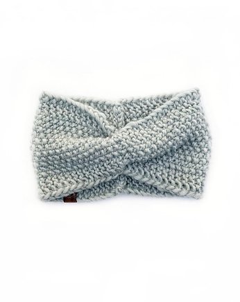 Jasnoszara opaska zimowa twist z wełny merino, Holy Alpaca Knit