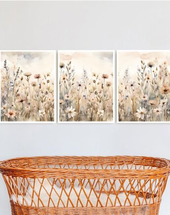 ZESTAW 3  beżowe akwarela polne kwiaty boho, black dot studio