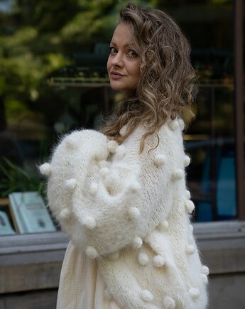 Kardigan Agnes, bąble, handmade, suri alpaka, Sirka Handmade