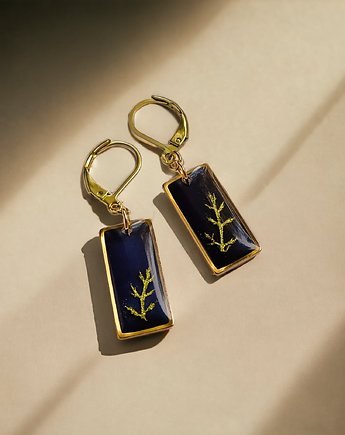 Kolczyki ze złotymi roślinkami : kolczyki z żywicy : GOLDEN FLORA : slim, kaktusia