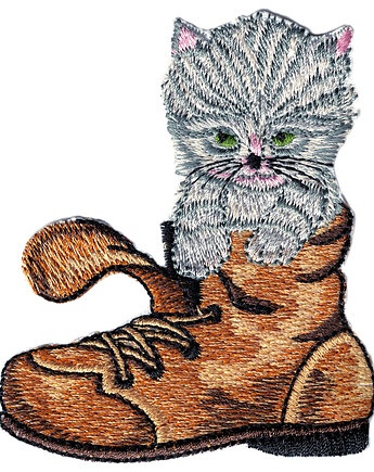 Naszywka naprasowanka KOTEK W BUCIE termoprzylepna haft 7x8,3cm, Wyszywane