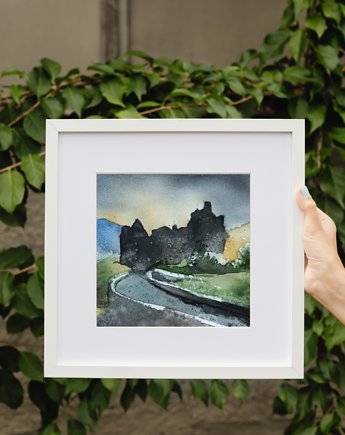 WYPRZEDAŻ OBRAZÓW! Akwarela Pałac za mgłą oryginalny obraz 300g A5 21x15 cm, Kwitnace