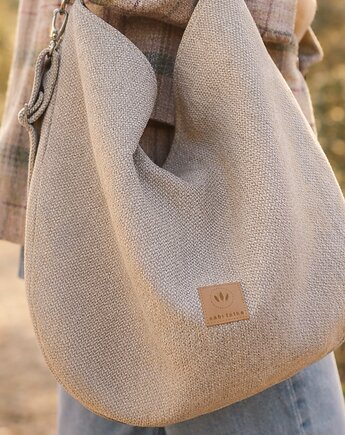 Torba hobo z plecionki tapicerskiej Beżowa, sabi tatka