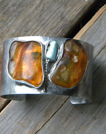 Bursztyn / larimar  -  bransoleta mankiet CUFF, Beata Trotter