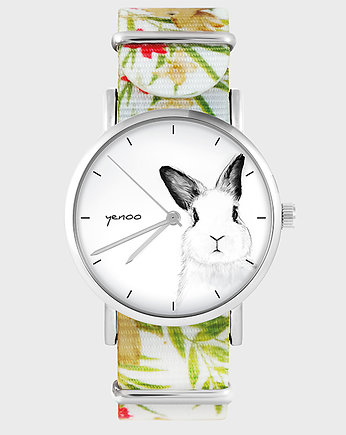 Zegarek - Królik - kwiaty, nato, biały, yenoo