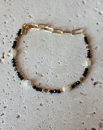 Bransoletka Kwarc Dymny, Onyks i Perły, Chmolowska Jewellery