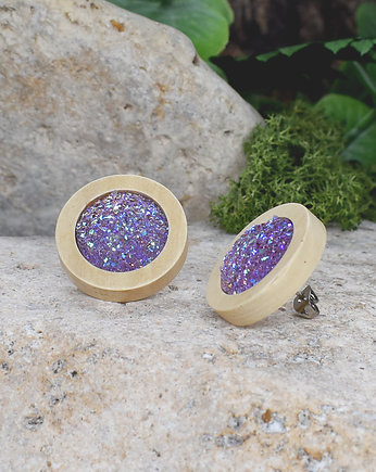 Drewniane kolczyki sztyfty z druzami boho, Spirit Of Copper