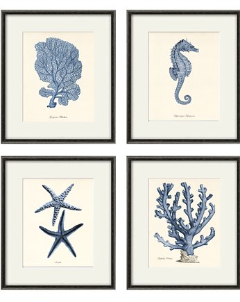 Zestaw 4 grafik  koralowiec reprodukcja morskie, Victorian wall art