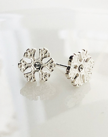 Kolczyki śnieżynki , zimowe kolczyki sztyfty srebro, Anemon Atelier