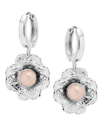 Srebrne kolczyki wiszące kwiatki z różowym kamieniem BLOSSOM, BEMOON