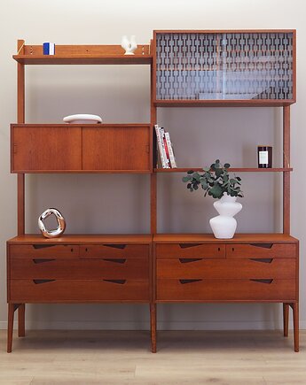 Regał systemowy tekowy, norweski design, lata 60, Kjell Riise, Br, Przetwory design