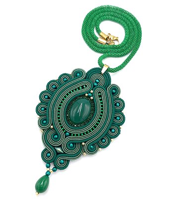 Wisiorek naszyjnik sutasz zielony leśny elgancki z agatem Viona