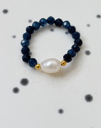 Pierścionek elastyczny Szafir i Perła, Chmolowska Jewellery
