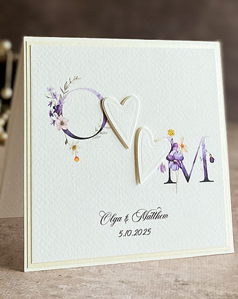 Kartka ślubna z inicjałami Młodej Pary, WP 53c, Anna Art and Crafts