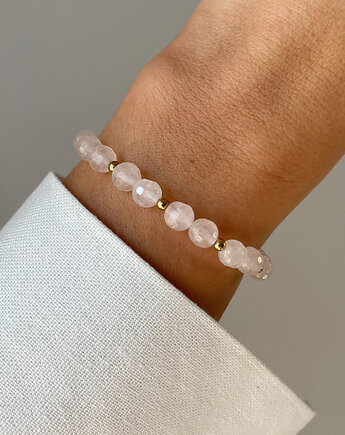 Bransoletka na gumce - Kwarc Różowy z Hematytem