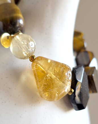 UNIKAT tygrysie oko, cytryn, czarny turmalin i hematyt bransoletka, Magneska