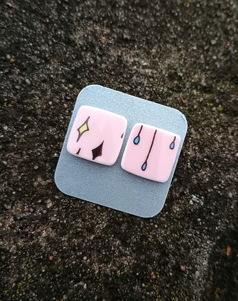 Kolczyki ceramiczne różowe, biżuteria z talerzy