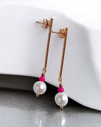 Kolczyki FUCHSIA & PEARL collection: perła i agat : długie sztyfty, kaktusia