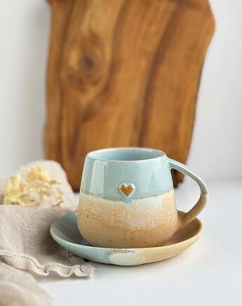 Filiżanka Beczułka ze spodkiem 320 ml - Niebieskie migdały z sercem, Studio Tyka