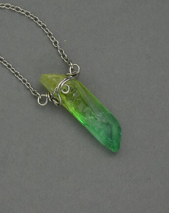 Naszyjnik Talizman zielony kryształ górski wire wrapping, Agata Rozanska
