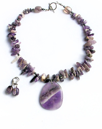 Unikatowy naszyjnik & kolczyki : AMETYST, kaktusia