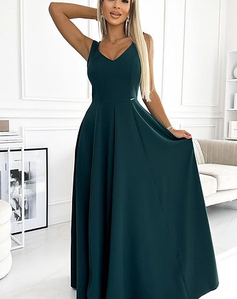 246-5 CINDY długa elegancka suknia z dekoltem - ZIELONA, NUMOCO