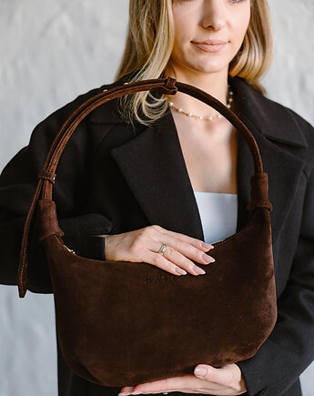 Moon bag - skórzana torebka - zamszowa - brąz, NASHE