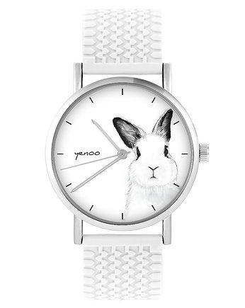 Zegarek - Królik - silikonowy, biały, OSOBY - Prezent dla teścia