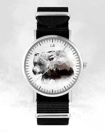 Zegarek - Niedźwiedź - czarny, nylonowy, unisex, OKAZJE - Prezent na Wieczór kawalerski