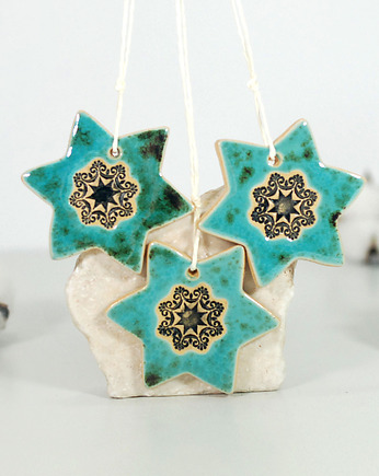 Turkusowe gwiazdki choinkowe - ozdoby ceramiczne, 10FingersArt