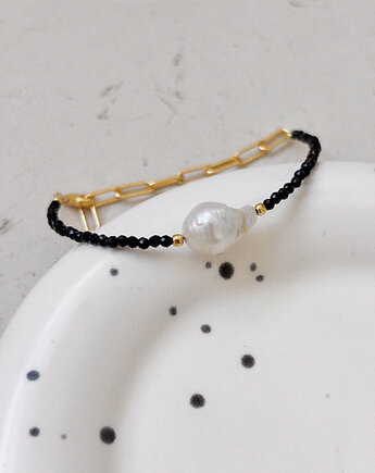 Bransoletka czarna Onyks z perłą
