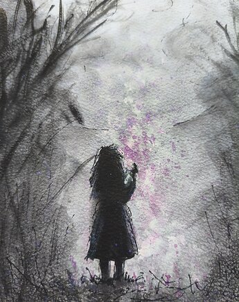 Bądź wiedźmą magia czary obraz akwarela 25x40 wiedza las mrok, kkjustpaint Karolina Kamińska