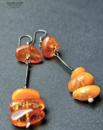 Oryginalne kolczyki z bursztynów bałtyckich  mlecznego i koniakowego Prezent, Galeria Limart