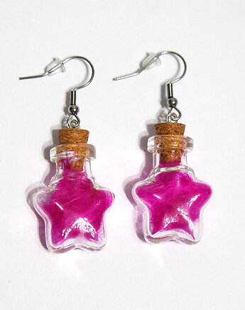 Kolczyki fiolki - amarantowe piórko, gwiazda, yenoo