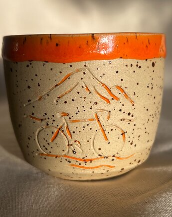 Czarka z rowerem pomarańczowa, szkliwiona_art