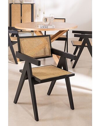 Krzesło z Podłokietnikami Drewno Plecionka Wiedeńska Czarne, MIA home