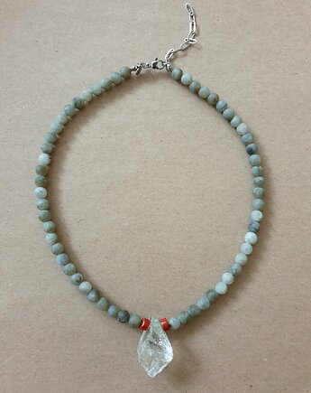 Naszyjnik choker ROOTS labradoryt, prasiolit, jaspis czerwony, modesign
