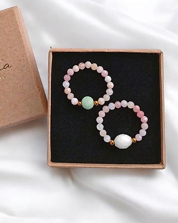 PREMIUM : zestaw pierścionków : cukierkowy : opal, amazonit, k.księżycowy, kaktusia