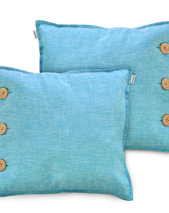 Komplet 2 lniany poduszek z drewnianymi guzikami, OSOBY - Prezent dla rodziców